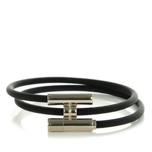 HERMES Authentic Tourni Tresse Bracelet Bangle 2 Rows Black Silver Color Women